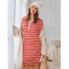 image:imageEkouaer Womens Nightgown Long Sleeve Sleepshirt Button Down Nightshirt V Neck Pajama Dress with Pockets SXXXLRed and White Stripe