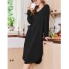 image:imageEkouaer Womens Nightgown Long Sleeve Sleepshirt V Neck Nightshirt Casual Loungewear Soft SleepwearBlack