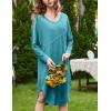 image:imageEkouaer Womens Nightgown Long Sleeve Sleepshirt V Neck Nightshirt Casual Loungewear Soft SleepwearBlue