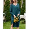 image:imageEkouaer Womens Nightgown Long Sleeve Sleepshirt V Neck Nightshirt Casual Loungewear Soft SleepwearBlue Green