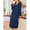 image:imageEkouaer Womens Nightgown Long Sleeve Sleepshirt V Neck Nightshirt Casual Loungewear Soft SleepwearNavy Blue