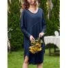 image:imageEkouaer Womens Nightgown Long Sleeve Sleepshirt V Neck Nightshirt Casual Loungewear Soft SleepwearNavy Blue
