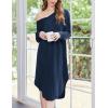 image:imageEkouaer Womens Nightgown Long Sleeve Sleepshirt V Neck Nightshirt Casual Loungewear Soft SleepwearNavy Blue