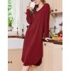 image:imageEkouaer Womens Nightgown Long Sleeve Sleepshirt V Neck Nightshirt Casual Loungewear Soft SleepwearWine Red
