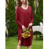 image:imageEkouaer Womens Nightgown Long Sleeve Sleepshirt V Neck Nightshirt Casual Loungewear Soft SleepwearWine Red
