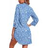 image:imageEkouaer Womens Nightgown V Neck Striped Button Down Sleepwear 34 Sleeves Nightshirts Soft Button Sleep Dress SXXLBlue Floral