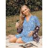 image:imageEkouaer Womens Nightgown V Neck Striped Button Down Sleepwear 34 Sleeves Nightshirts Soft Button Sleep Dress SXXLBlue Floral