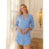 image:imageEkouaer Womens Nightgown V Neck Striped Button Down Sleepwear 34 Sleeves Nightshirts Soft Button Sleep Dress SXXLBlue Floral