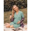 image:imageEkouaer Womens Nightgown V Neck Striped Button Down Sleepwear 34 Sleeves Nightshirts Soft Button Sleep Dress SXXLGreen Floral