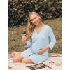 image:imageEkouaer Womens Nightgown V Neck Striped Button Down Sleepwear 34 Sleeves Nightshirts Soft Button Sleep Dress SXXLLight Blue