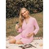 image:imageEkouaer Womens Nightgown V Neck Striped Button Down Sleepwear 34 Sleeves Nightshirts Soft Button Sleep Dress SXXLPink