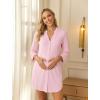 image:imageEkouaer Womens Nightgown V Neck Striped Button Down Sleepwear 34 Sleeves Nightshirts Soft Button Sleep Dress SXXLPink