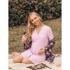 image:imageEkouaer Womens Nightgown V Neck Striped Button Down Sleepwear 34 Sleeves Nightshirts Soft Button Sleep Dress SXXLPink Stripe