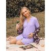 image:imageEkouaer Womens Nightgown V Neck Striped Button Down Sleepwear 34 Sleeves Nightshirts Soft Button Sleep Dress SXXLPurple Floral