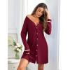 image:imageEkouaer Womens Nightgown VNeck Sleepwear Long Slevee Button Down NightshirtWine Red