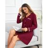 image:imageEkouaer Womens Nightgown VNeck Sleepwear Long Slevee Button Down NightshirtWine Red