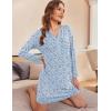 image:imageEkouaer Womens Nightshirt Long Sleeve Button Down Nightgown VNeck Sleepwear Casual Pajama DressBlue Floral