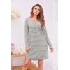 image:imageEkouaer Womens Nightshirt Long Sleeve Button Down Nightgown VNeck Sleepwear Casual Pajama DressLight Grey Striped