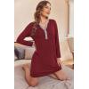 image:imageEkouaer Womens Nightshirt Long Sleeve Button Down Nightgown VNeck Sleepwear Casual Pajama DressWine Red