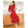 image:imageEkouaer Womens Nightshirt Long Sleeve Nightgown Round Neck Sleepwear Full Length Pajama Dress with Pockets Loungewear SXXLAred
