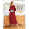 image:imageEkouaer Womens Nightshirt Long Sleeve Nightgown Round Neck Sleepwear Full Length Pajama Dress with Pockets Loungewear SXXLAwine Red