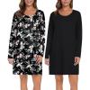image:imageEkouaer 2 Pack Long Sleeve Sleep Shirts for Women Soft Night Shirts Pullover Nightgowns Comfy Night Gowns Dress S3XLBlackfloral