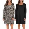 image:imageEkouaer 2 Pack Long Sleeve Sleep Shirts for Women Soft Night Shirts Pullover Nightgowns Comfy Night Gowns Dress S3XLBlackleopard