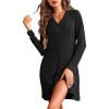 image:imageEkouaer Nightgowns for Women Button Down Night Shirt Long Sleeve Ribbed Knit VNeck Sleepwear Pajama DressBlack