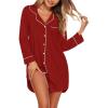 image:imageEkouaer Nightgowns for Women Long Sleeve Nightshirt Button Down Sleepshirt Nightdress Boyfriend Sleepwear SXXXLDark Red