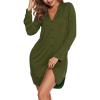 image:imageEkouaer Womens Button Down Nightgown Long Sleeves Sleepwear V Neck Nightgowns for WomenArmygreen