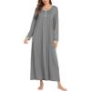image:imageEkouaer Womens Long Sleeve Nightgown Full Length Sleepwear Long Sleepshirts Henley Sleep DressBdark Grey