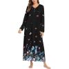 image:imageEkouaer Womens Long Sleeve Nightgown Full Length Sleepwear Long Sleepshirts Henley Sleep DressBlack Butterfly