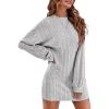 image:imageEkouaer Womens Nightgown Long Sleeve Ribbed Knit Nightshirt Round Neck Sleep Shirt Soft Sweater Dress SXXLLight Grey