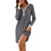 image:imageEkouaer Womens Nightgown Long Sleeve Sleepshirt Button Down Nightshirt V Neck Pajama Dress with Pockets SXXXLGrey