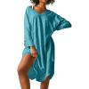 image:imageEkouaer Womens Nightgown Long Sleeve Sleepshirt V Neck Nightshirt Casual Loungewear Soft SleepwearBlue