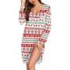 image:imageEkouaer Womens Nightgown Striped Tee Long Sleeve Comfy Sleep Nightshirt Button Down Pajama DressRed