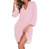 image:imageEkouaer Womens Nightgown V Neck Striped Button Down Sleepwear 34 Sleeves Nightshirts Soft Button Sleep Dress SXXLPink