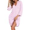image:imageEkouaer Womens Nightgown V Neck Striped Button Down Sleepwear 34 Sleeves Nightshirts Soft Button Sleep Dress SXXLPink Stripe