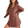 image:imageEkouaer Womens Nightgown Waffle Knit Long Sleeve Nightgown Sleep shirts Night Dress for Women SXXLBrick Red