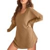 image:imageEkouaer Womens Nightgown Waffle Knit Long Sleeve Nightgown Sleep shirts Night Dress for Women SXXLBrown