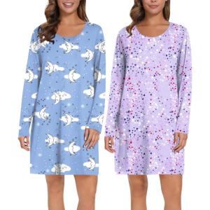 image:imageEkouaer 2 Pack Long Sleeve Sleep Shirts for Women Soft Night Shirts Pullover Nightgowns Comfy Night Gowns Dress S3XLMoon Cloundheart Star
