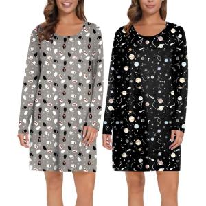image:imageEkouaer 2 Pack Long Sleeve Sleep Shirts for Women Soft Night Shirts Pullover Nightgowns Comfy Night Gowns Dress S3XLPolar Bearplanet