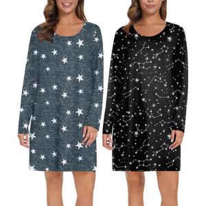 image:imageEkouaer 2 Pack Long Sleeve Sleep Shirts for Women Soft Night Shirts Pullover Nightgowns Comfy Night Gowns Dress S3XLStargalaxy