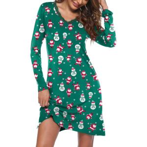 image:imageEkouaer Long Sleeve Nightgowns for Women Sexy Lace Night Shirt V Neck Sleep Shirt Soft SleepwearChristmas Santa 1