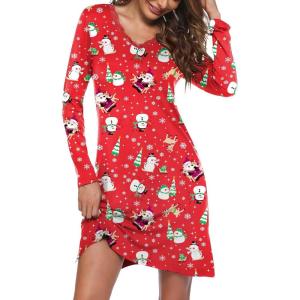 image:imageEkouaer Long Sleeve Nightgowns for Women Sexy Lace Night Shirt V Neck Sleep Shirt Soft SleepwearChristmas Santa 2