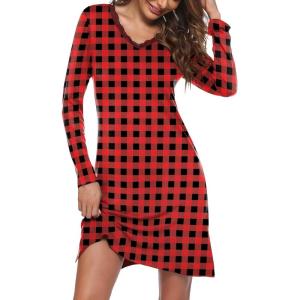 image:imageEkouaer Long Sleeve Nightgowns for Women Sexy Lace Night Shirt V Neck Sleep Shirt Soft SleepwearRed  Black Plaid