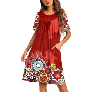 image:imageEkouaer Moo Moos for Women Button House Dresses for Women with Pocket Mumu S3XLRed Mandala