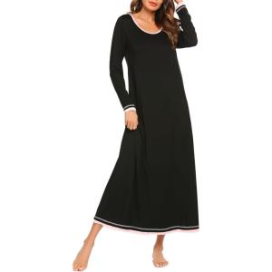 image:imageEkouaer Nightgown Women Long Sleeve Sleepwear Full Length Long Nightshirt Soft Loungewear S4XLBlack