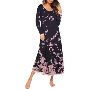 image:imageEkouaer Nightgown Women Long Sleeve Sleepwear Full Length Long Nightshirt Soft Loungewear S4XLBlack Floral