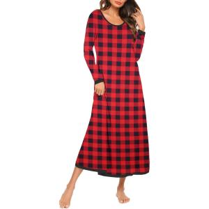 image:imageEkouaer Nightgown Women Long Sleeve Sleepwear Full Length Long Nightshirt Soft Loungewear S4XLRed Plaid